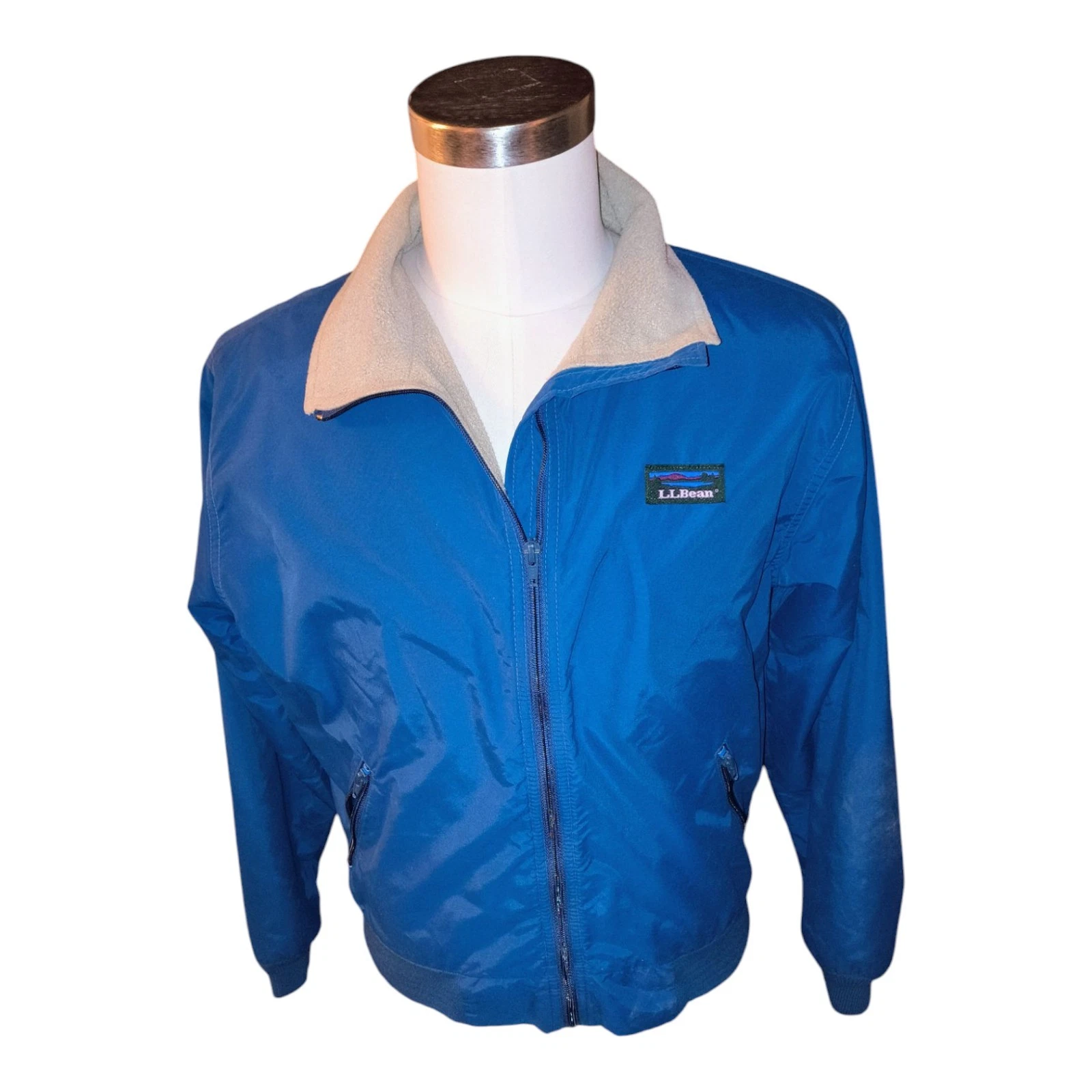 LL Bean Blue Three-Season Jacket - Fleece Collar & Lining - Size Small - Unisex