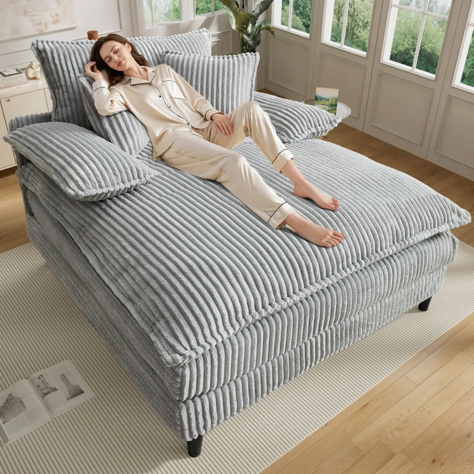 Sofá chaise lounge de gran tamaño 57,08" W sofá tapizado con 3 almohadas Foto 3 de 4