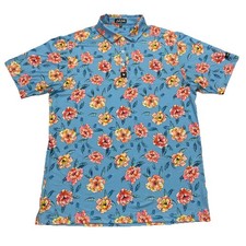 Bad Birdie Golf Shirt Men  s Size XL Blue Floral Print Polo Performance Stretch