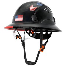 Full Brim Hard Hat OSHA Approved Clear Visor ANSI Z89.1 Vented Black Chin
