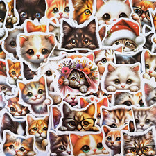 50 PCS Kawaii Cat Sticker Pack Peeking Kitty Adorable Kitten Faces Cat Lovers