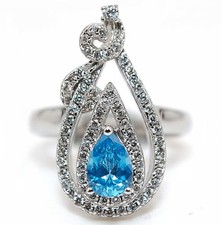 2CT Blue Topaz  Topaz 925 Solid Genuine Sterling Silver Ring Sz 6 MB5-1