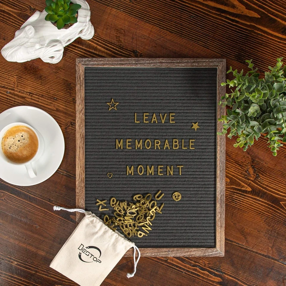 Felt Letter Board 12x16 Inch Gray Wooden Frame Changeable Letters Symbols Office - Image 4 of 4