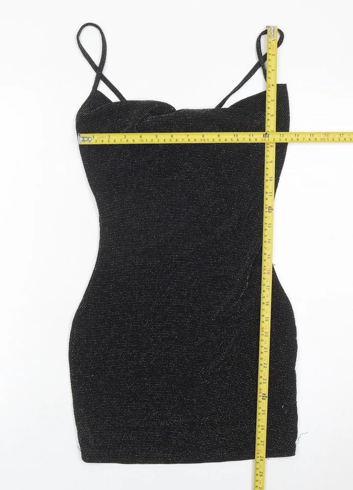PrettyLittleThing Women’s Black Glitter Bodycon Dress Size 10 Party Clubwear - Image 2 of 4