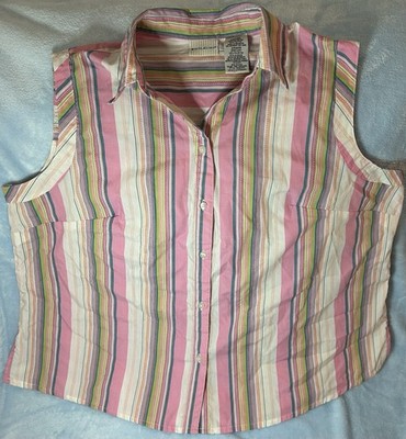 White Stag Y2k Pink Multicolor Striped Collared Sleeveless Button-Up Vest XXL