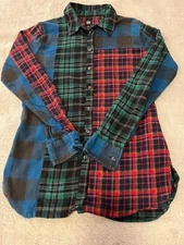 BDG Shirt Womens Small Multicolor Flannel Patchwork Plaid Button Down Grunge