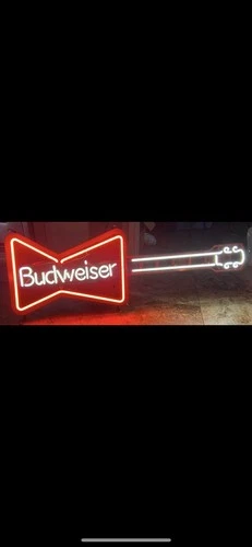Vintage 1980's ANHEUSER-BUSCH Budweiser Bowtie GUITAR NEON Sign ***tk
