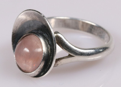NIELS ERIK FROM Silber Ring Rosenquarz 925 um 1970 Dänisches Design signiert
