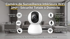 Caméra Surveillance Intérieure WiFi 2K 3MP : Sécurité Totale, Vue 360° du Foyer