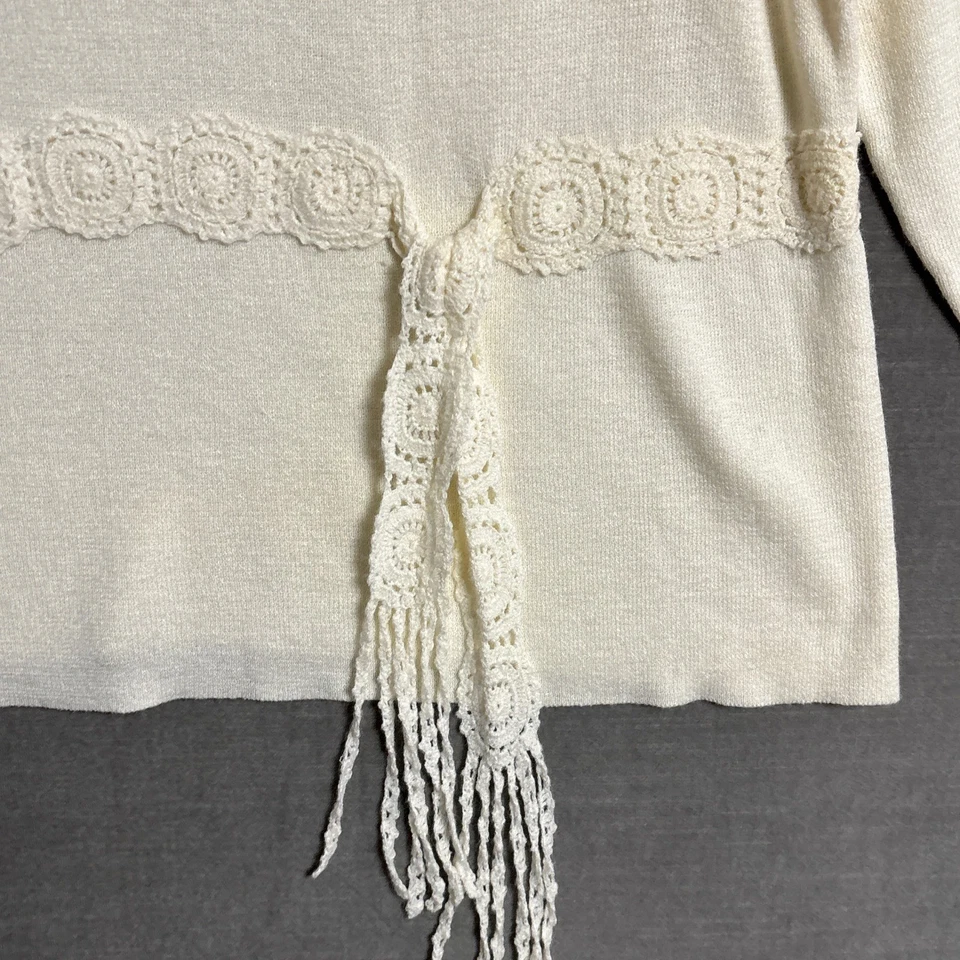 Suéter De Colección Sag Harbor L Crema Crochet Tejido Pullover Clásico Boho Trabajo Ramie Foto 2 de 4