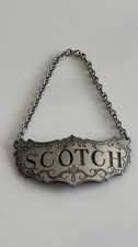 Vintage Stieff Pewter Scotch Decanter Label w Chain ? Historic Newport