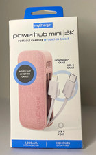 myCharge PowerHub Mini 3K Portable Charger 3Ah Built-In Cables USB-C/Lightning