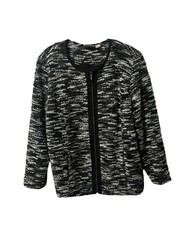 Chico's Jacket Blazer Sz Large 2 Black Mixed Tweed Boucle Knit Fringe Zip Up 944