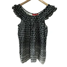 Elle Women's 100% Cotton Ombre Geometric Kaleidoscope Tiered Ruffle Blouse S