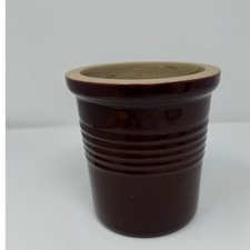 Pampered Chef Family Heritage Stoneware Utensil Crock Maroon Ribbed USA Made