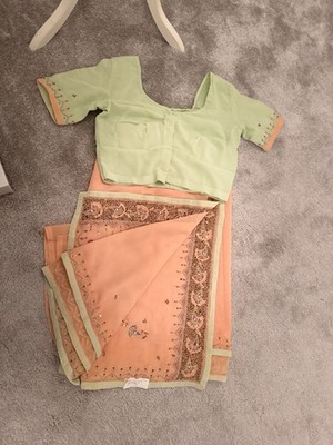 Orange und Limette Sari Neu Mit Bluse
