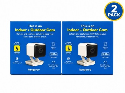 (2 Pack) Kangaroo Indoor + Outdoor Cam Wired Security Camera 1080p HD 1ct Ea M35