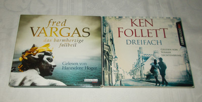 2 Hörbücher CDs: Ken Follett - Dreifach + Fred Vargas - Das barmherzige Fallbeil