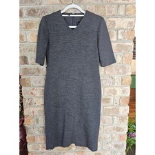 Liola Italy Sheath Dress V-Neck Charcoal Gray Midi Work Business Size 42 Prof.