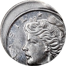 [#840055] Coin, Brazil, 2 Centavos, 1969, planchet error, AU(50-53), Stainless S