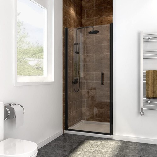 Adjustable 33.5-35 in. W x 72 in. H Frameless Pivot Shower Door,Matte Black H...