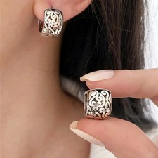 Women s Sterling Silver Huggie Earrings Retro...