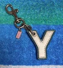 COACH Initial Y Letter Keychain Preowned Leather Bag Charm Silver Vintage