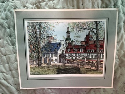 Vintage Alan Couture Signed Ink Color Drawing Quebec Place D Armes