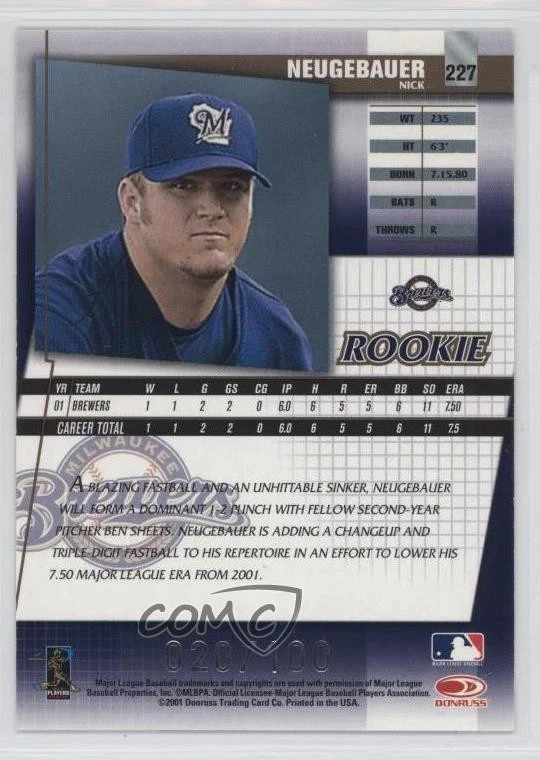 2002 Donruss Fan Club Rookie Credits /100 Nick Neugebauer #227 - Image 2 of 2