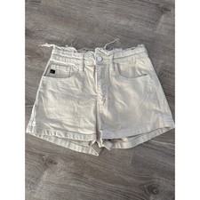 KanCan Beige High Rise Frayed Waist Denim Shorts Size 5 26 Seamed Bottom Pockets