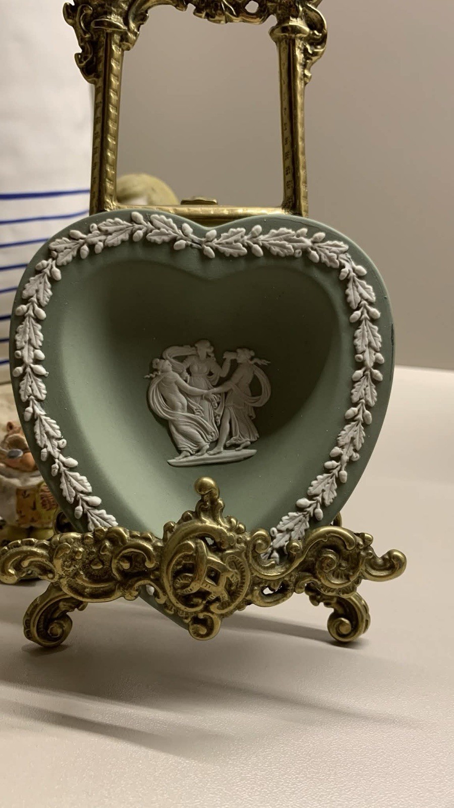 Wedgwood Jasperware Heart-Shaped Trinket Dish in Sage Green - Vintage