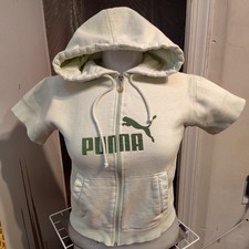 Medium Vintage Mint Green PUMA Zip-up Short Sleeve Hooded Sweatshirt