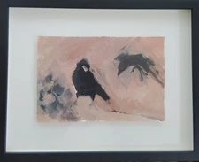E. Eberhardt/Original Oil Painting/Abstract Black Bird/Modern Art/Outsider Art