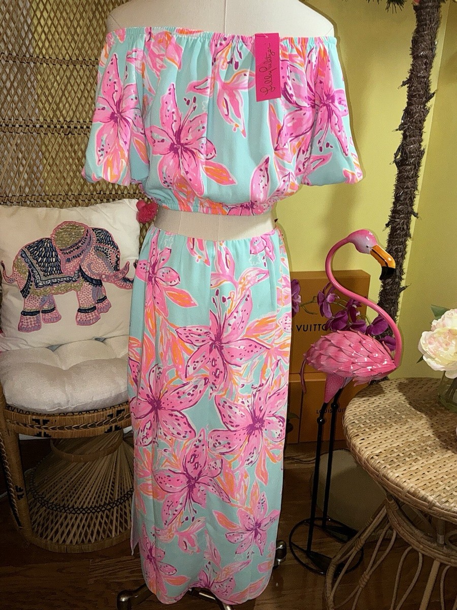 Lilly Pulitzer NWT Esmeray MIDI Set Surf Blue Bonita Blooms
