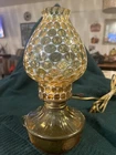 Vintage Fostoria Opalescent Coin Dot Amber Glass Oil/Kerosene Lamp Electrified
