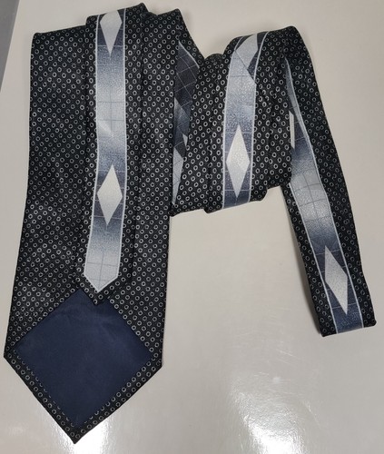 Fratello Art Deco Mens Designer Neck Tie Vintage Silver Black Retro Geometric - Picture 2 of 4
