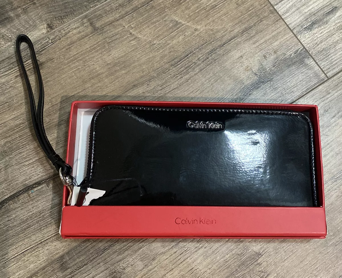 Calvin Klein Saffiano Continental Zip Around Black Wallet Wristlet