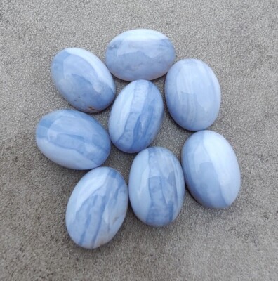 Natural Blue Lace Agate Oval Shape Cabochon Flat Back Calibrated Size Gemstones