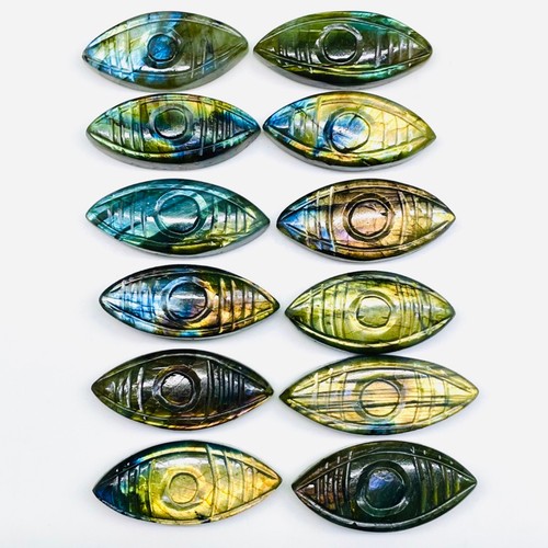 12 Pcs Natural Labradorite 32.5-38mm Marquise Carved Eye Flashy Losse Gemstones - Picture 11 of 13