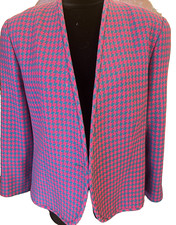 Vintage Women's Pendleton Wool Houndstooth Blazer Jacket Fushia Red Green Sz 14W