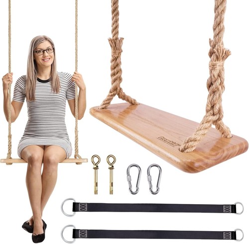 Hanging Wooden Swing, Swing Seat 24"x 8"x 1.2", Tree Swing for Adults Kids
