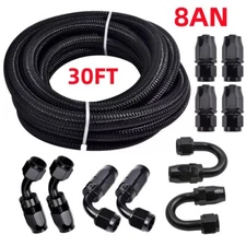 8AN AN8 30FT Fuel Line Hose Kit Nylon Stainless Steel Braided Oil Hose Fittings