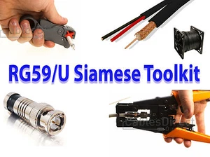 500FT noir RG59 + DC Câble de caméra de sécurité Power Siamese + Trousse d'outils CCTV
