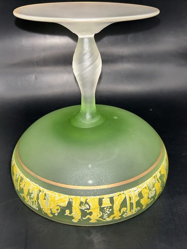 Vintage Neoclassic Green Satin Pedestal Bowl Compote Italy Gold Rim 6” D 6.5” T - Picture 9 of 10