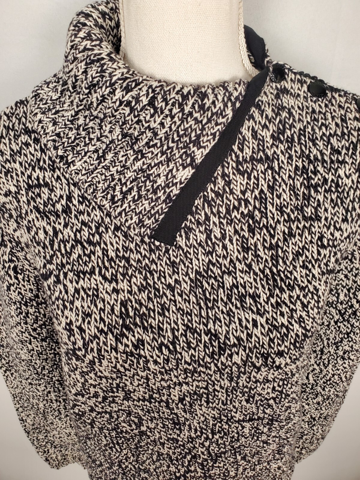 Chaps Petite Black & White Sweater Asymmetrical Buttoned Collar Women's Size PL. image 2