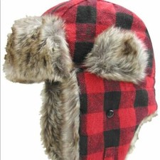Igloos Brand Beanie Hat CAP FAUX FUR Adult Mens One Size Knit Red M/L NEW