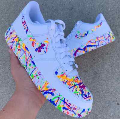 Air Force 1 Custom White Shoes Rainbow Multicolor Neon Splatter Mens Womens Kids