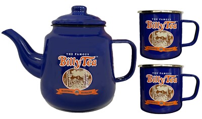 Billy For Tea Billy Tea Enamel Teapot - 1.4 Litre + 2 MUGS | eBay Australia