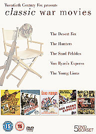 Classic War Movies DVD  5 discs Desert Fox Hunters Sand Pebbles Von Ryan Lions %