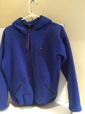 REI Blue Fleece Jacket W/Hood Kids Large Full Front Zipper 2 Pocket